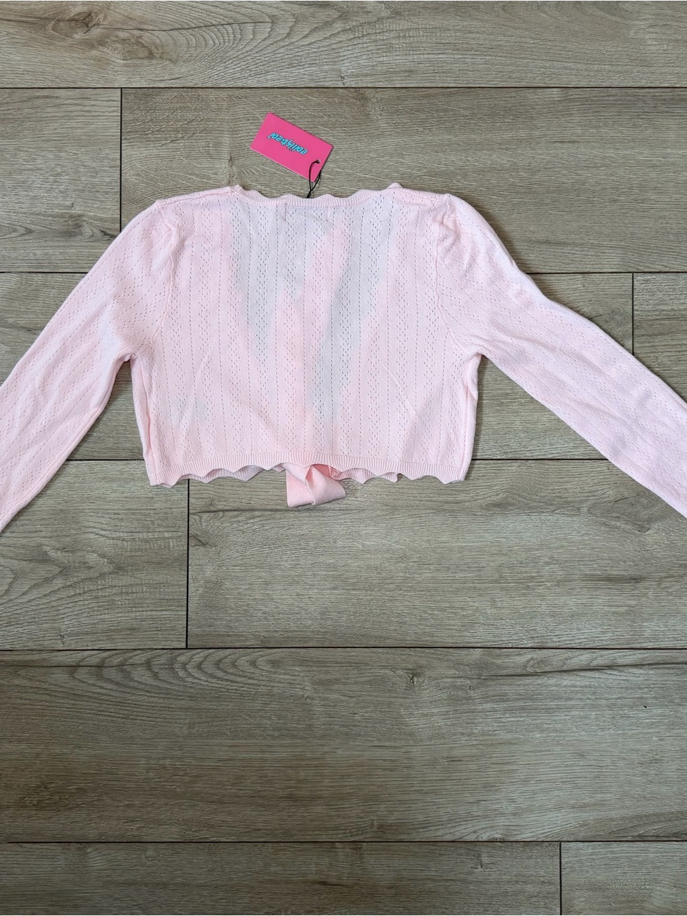 Edikted Light Pink Pointelle Knit Tie-Front Top - Picture 2 of 4